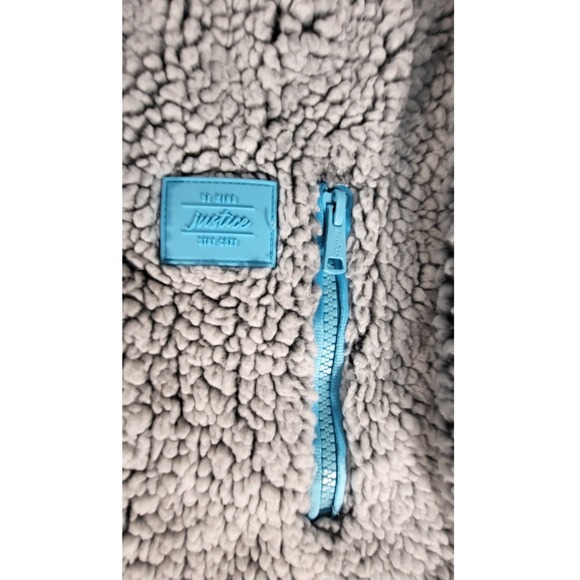 Justice Sherpa Pullover Cozy Quarter Snap Button Up Gray Blue Girls 12 - Picture 5 of 11